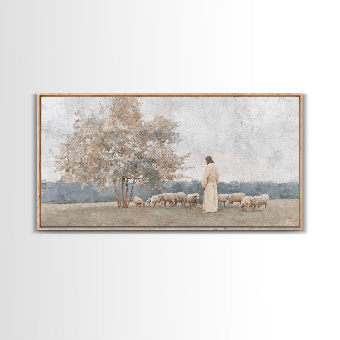 Springtime Shepherd | Framed Canvas Print | Christian Wall Art | Christian Art Canvas | Jesus Painting | Subtle Christian Art | Christian G