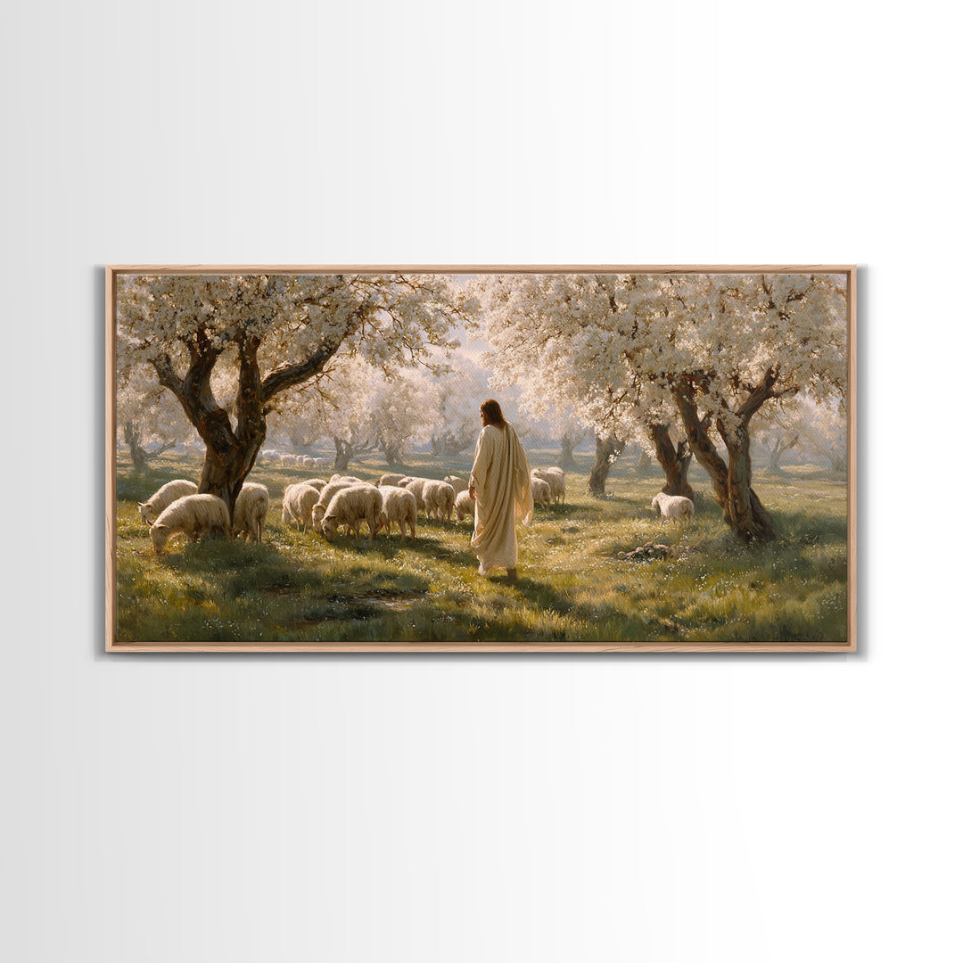 Pastoral Bloom, Framed Canvas Print, Christian Art Canvas, Christian Painting, Large Jesus Painting, Christian Wall Art, Christian Gift Ide