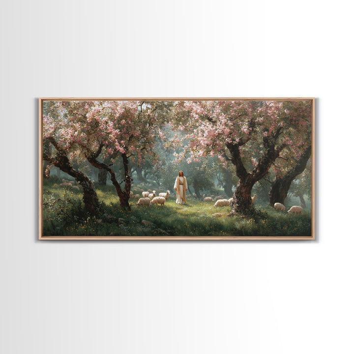 Morning Orchard Light | Framed Canvas Print | Christian Art Canvas | Jesus Painting | Christian Wall Art | Minimalist Christian Art | Chris