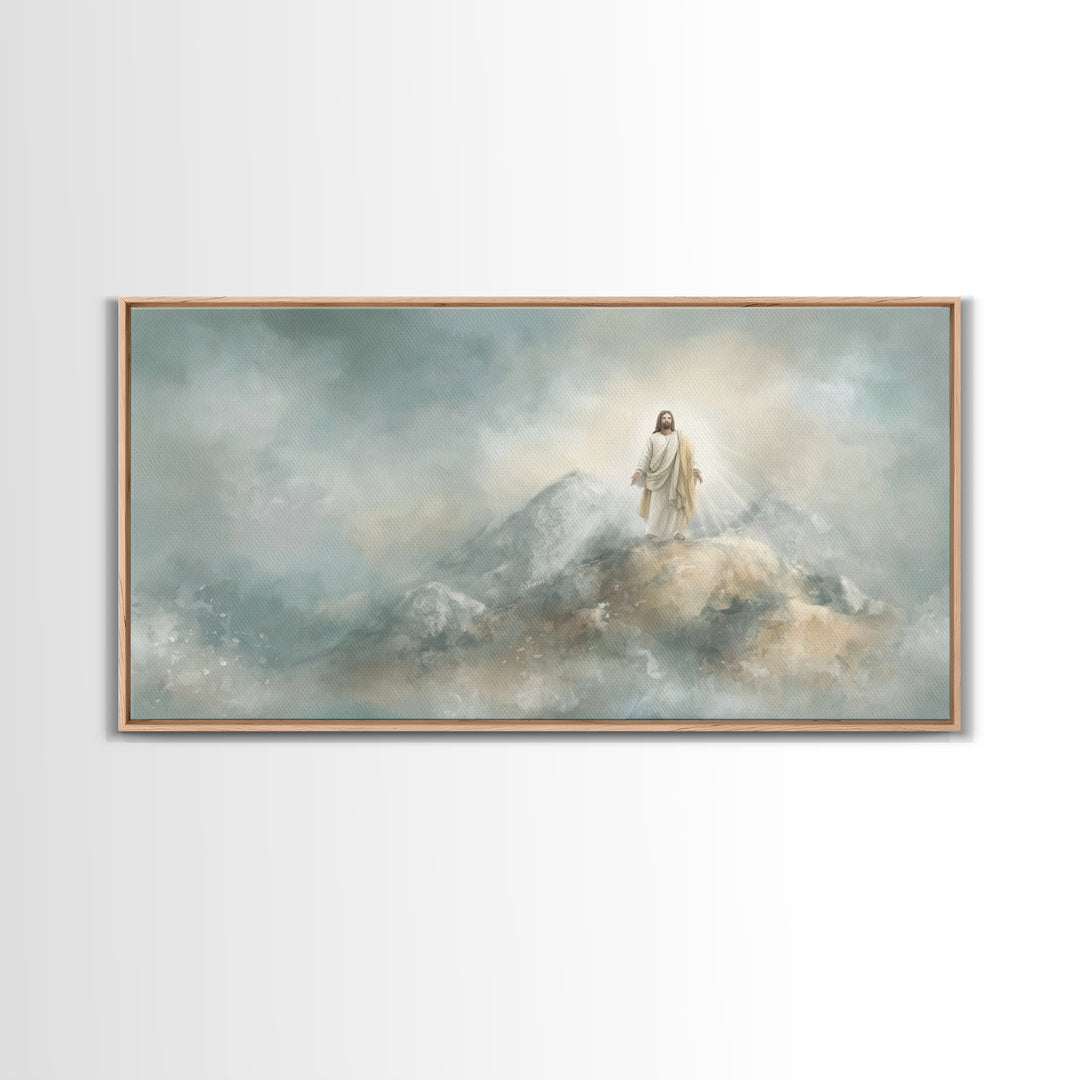 Light Upon The Mountain – Framed Canvas Print – Christian Art Print – Jesus Painting – Christian Christmas Art – Modern Christian Art – Chr