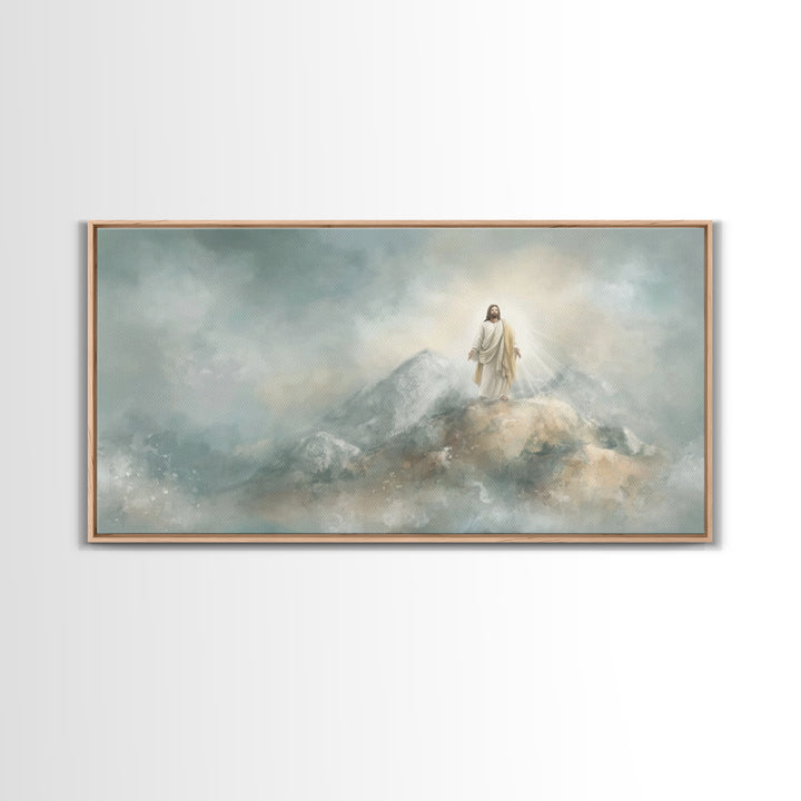 Light Upon The Mountain – Framed Canvas Print – Christian Art Print – Jesus Painting – Christian Christmas Art – Modern Christian Art – Chr