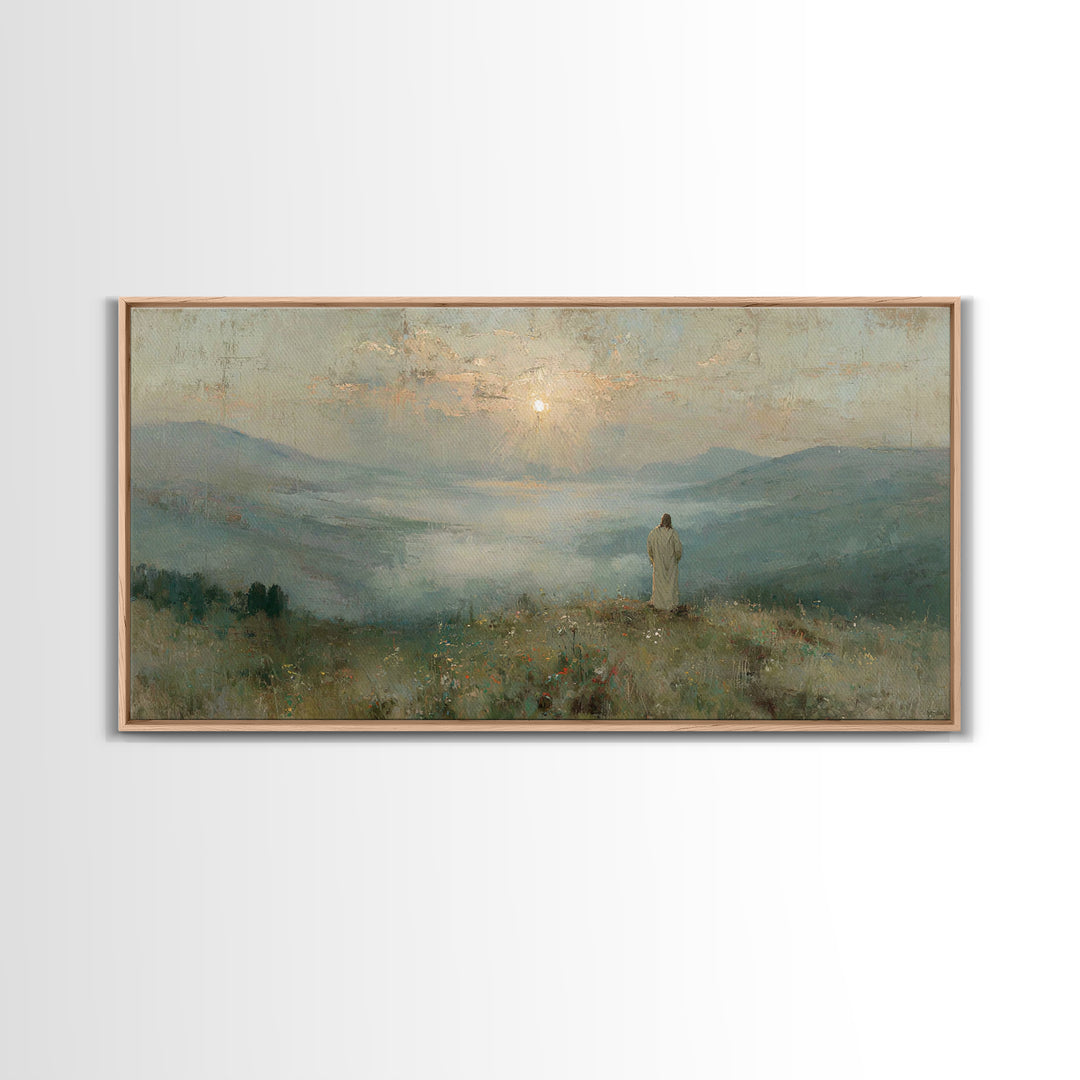 Solitude Of Divine Dawn – Framed Canvas Print – Christian Art Painting – Christian Decor – Jesus Painting Canvas – Christmas Art – Large Ch