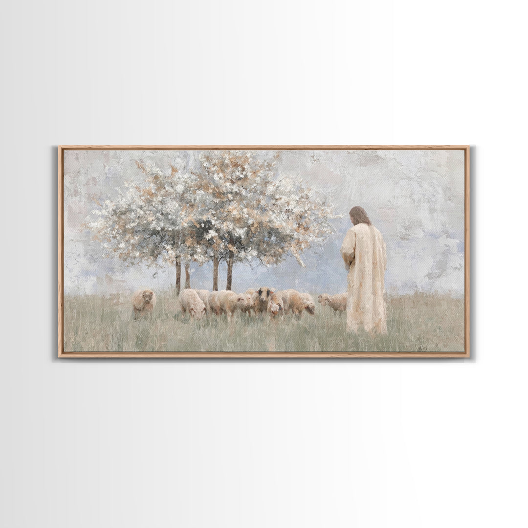 Quiet Pasture Light – Framed Canvas Print – Christian Art Print – Christian Wall Art – Jesus Painting – Minimalist Christian Art – Large Ch