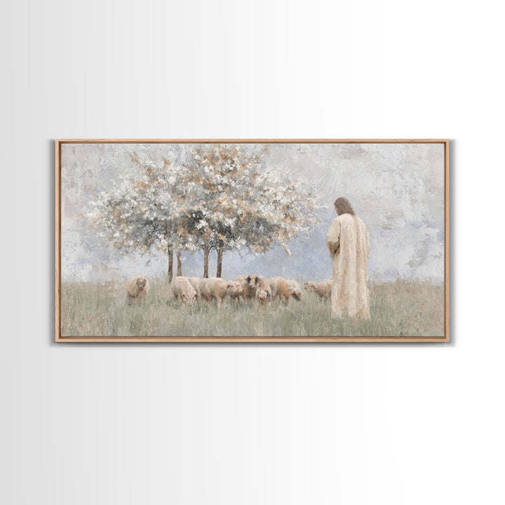 Quiet Pasture Light – Framed Canvas Print – Christian Art Print – Christian Wall Art – Jesus Painting – Minimalist Christian Art – Large Ch