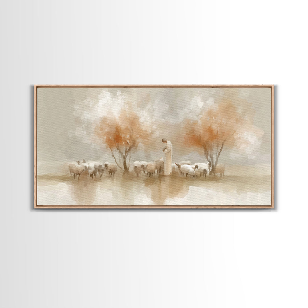 Autumn Shepherd Path – Framed Canvas Print – Christian Wall Art – Modern Christian Art – Jesus Painting – Christian Art Canvas – Christian