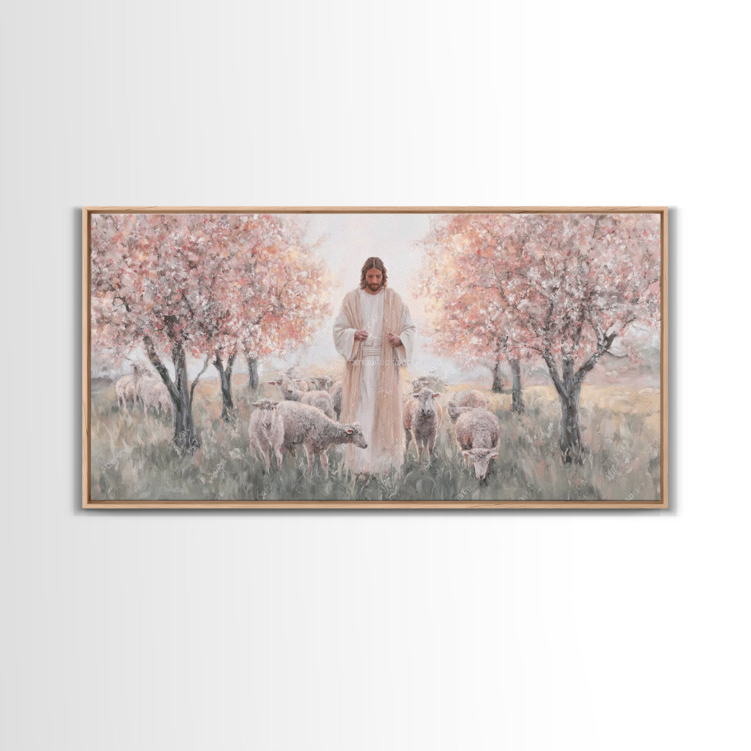 Blooming Shepherd – Framed Canvas Print – Christian Art Canvas – Christian Paintings – Jesus Painting – Christian Wall Art – Framed Christi