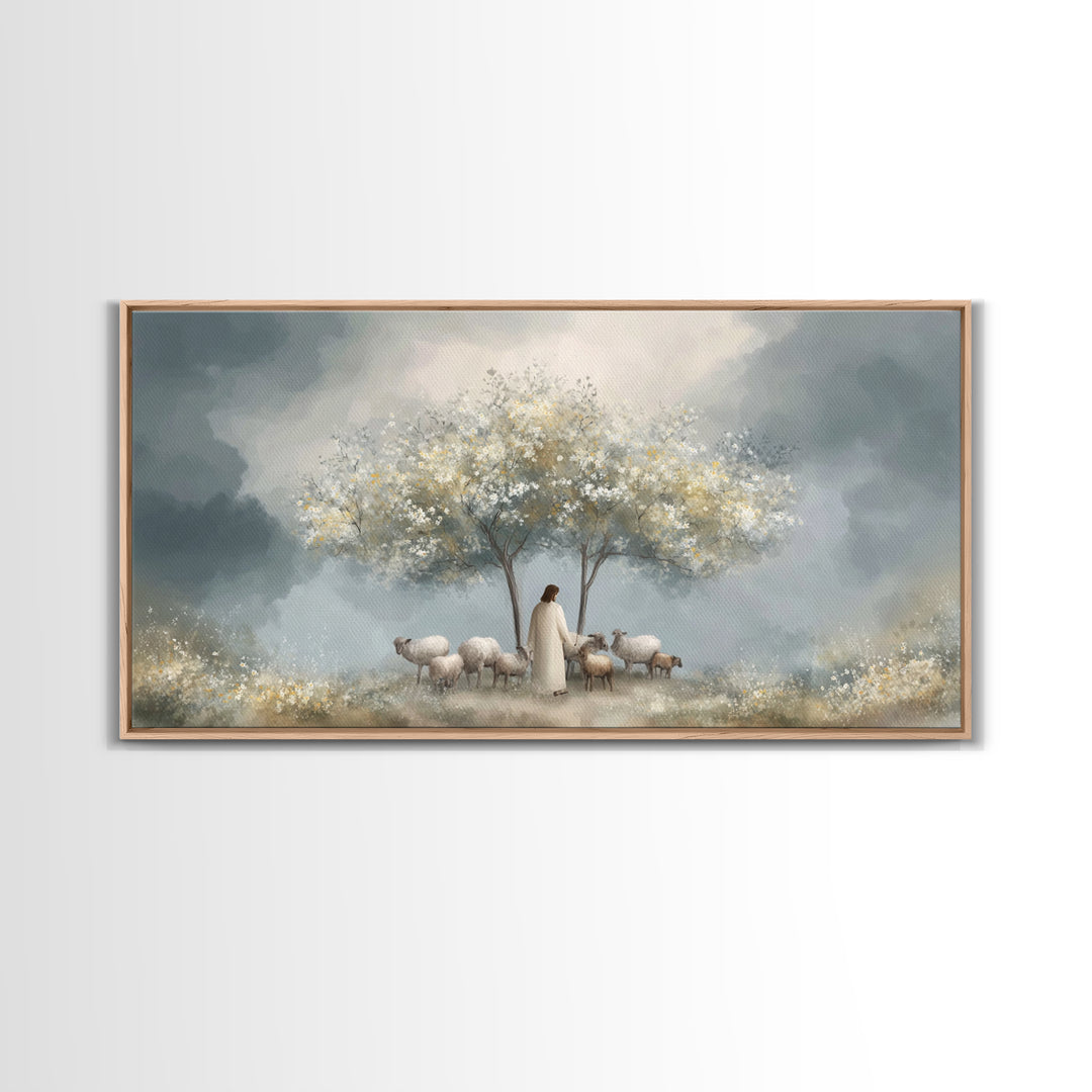 Shepherds Of Light – Framed Canvas Print – Christian Wall Art – Jesus Painting – Christian Art Canvas – Minimalist Christian Art – Christia