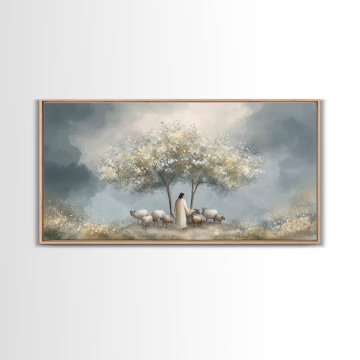 Shepherds Of Light – Framed Canvas Print – Christian Wall Art – Jesus Painting – Christian Art Canvas – Minimalist Christian Art – Christia