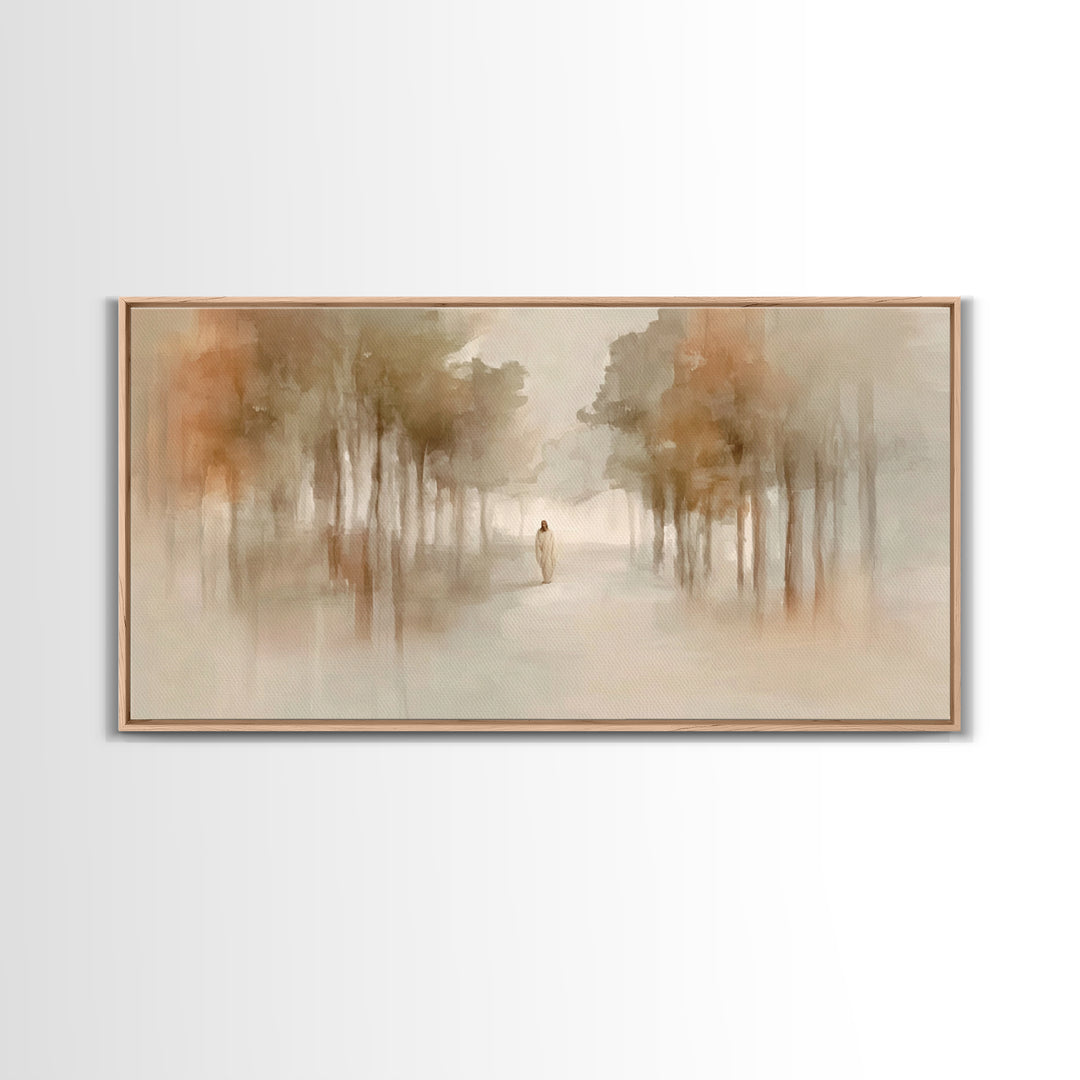 Quiet Footsteps – Framed Canvas Print – Christian Art Print – Christian Wall Art – Minimalist Christian Art – Jesus Painting – Christian Ar