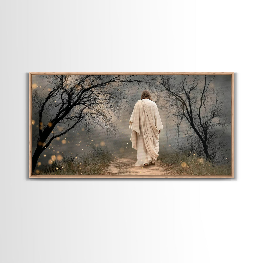 The Misty Path - Framed Canvas Print - Christian Wall Art - Christian Art Canvas - Jesus Painting - Christian Christmas Art