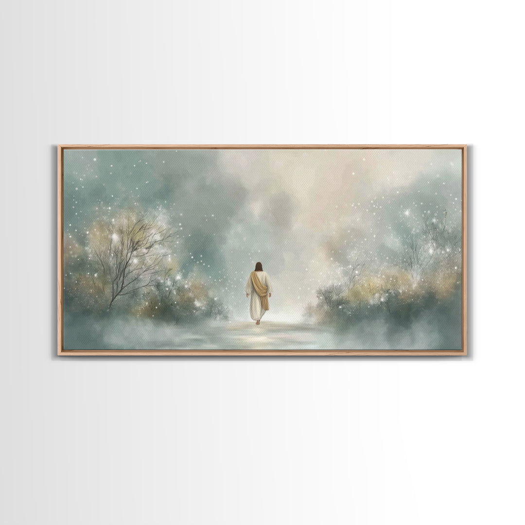 Walk Of Light | Framed Canvas Print | Jesus Painting | Christian Art Canvas | Christian Wall Art | Christmas Art