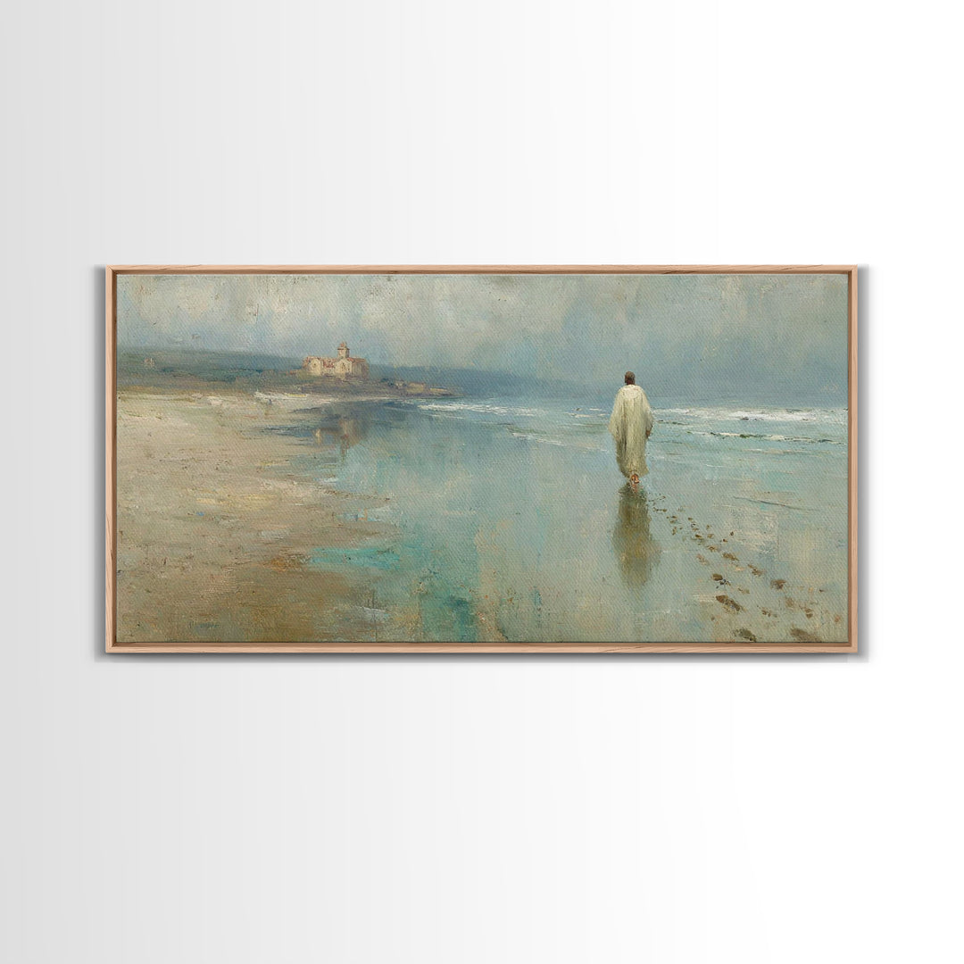 Shoreline Of Mercy, Framed Canvas Print, Christian Wall Art, Christian Art Canvas, Jesus Painting, Christian Christmas Art