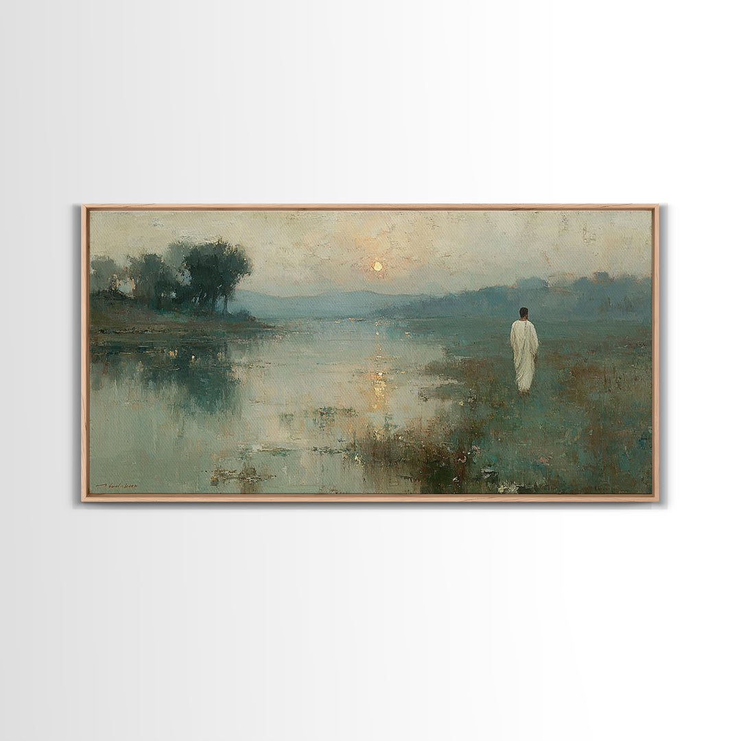 Lowland Dawn – Framed Canvas Print – Christian Art Canvas – Christian Wall Art – Jesus Painting – Subtle Christian Art – Christian Gift Ide