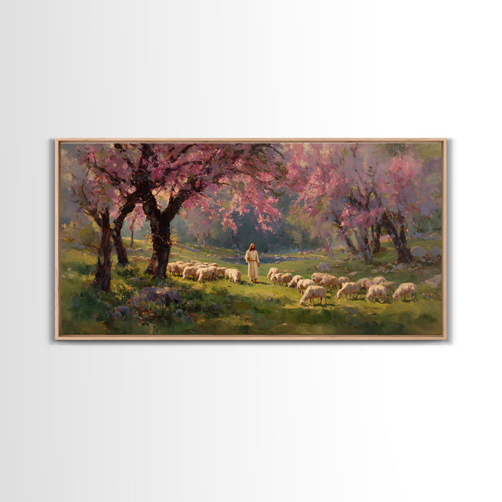 Pastoral Dawn Light | Framed Canvas Print | Christian Art Canvas | Christian Decor | Jesus Painting | Christmas Art | Christian Wall Art