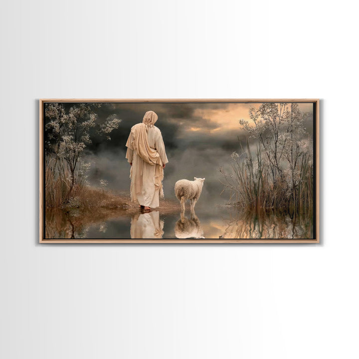 Shepherd’s Reflection – Framed Canvas Print – Christian Art Canvas – Christmas Art – Jesus Painting – Christian Wall Art – Christian Decor