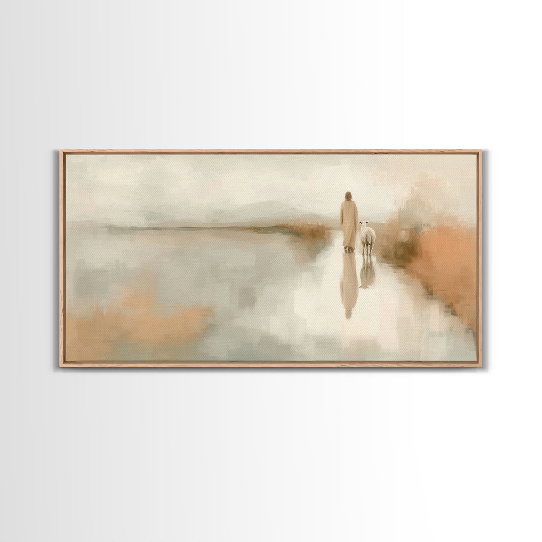 Quiet Shepherd Mist, Framed Canvas Print, Christian Wall Art, Christian Decor, Christian Art Canvas, Christmas Art, Jesus Painting