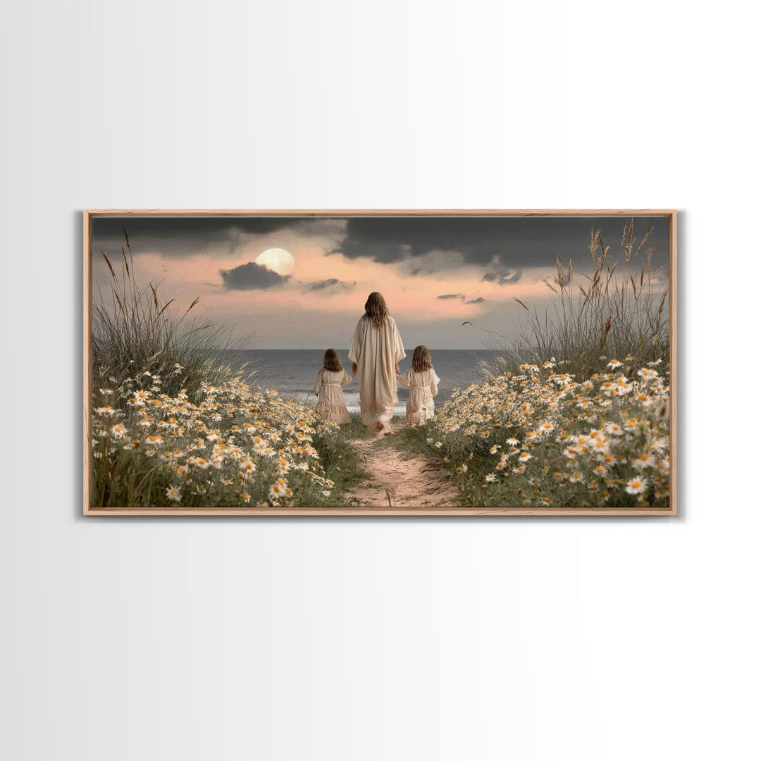 Moonlit Path Calm, Framed Canvas Print, Christian Wall Art, Christian Art Canvas, Jesus Painting, Christian Decor, Christian Art