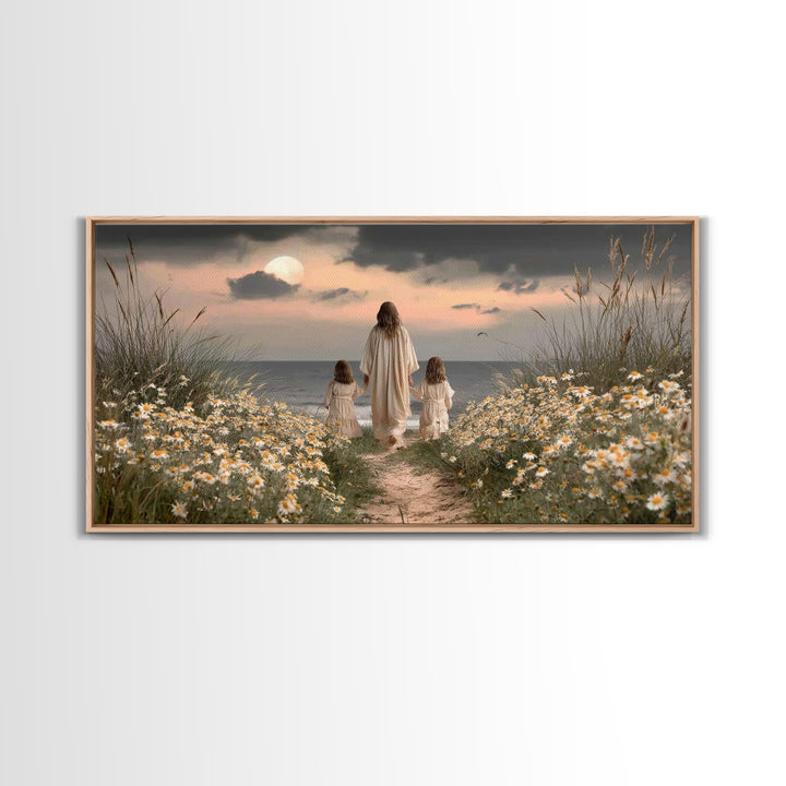 Moonlit Path Calm, Framed Canvas Print, Christian Wall Art, Christian Art Canvas, Jesus Painting, Christian Decor, Christian Art