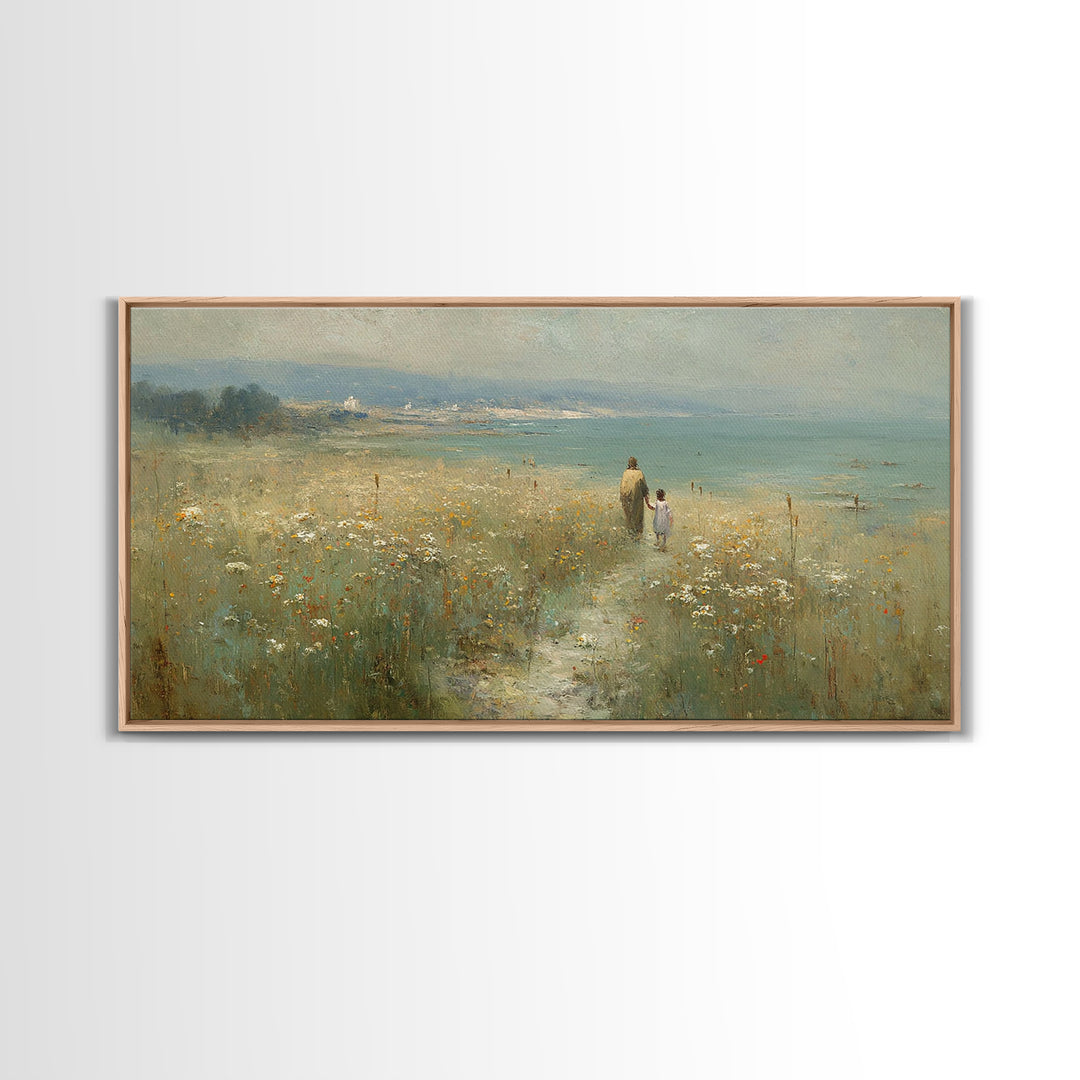 Seaside Meadow Hope | Framed Canvas Print | Christian Wall Art | Christian Art Canvas | Christian Decor | Jesus Painting | Christian Gift