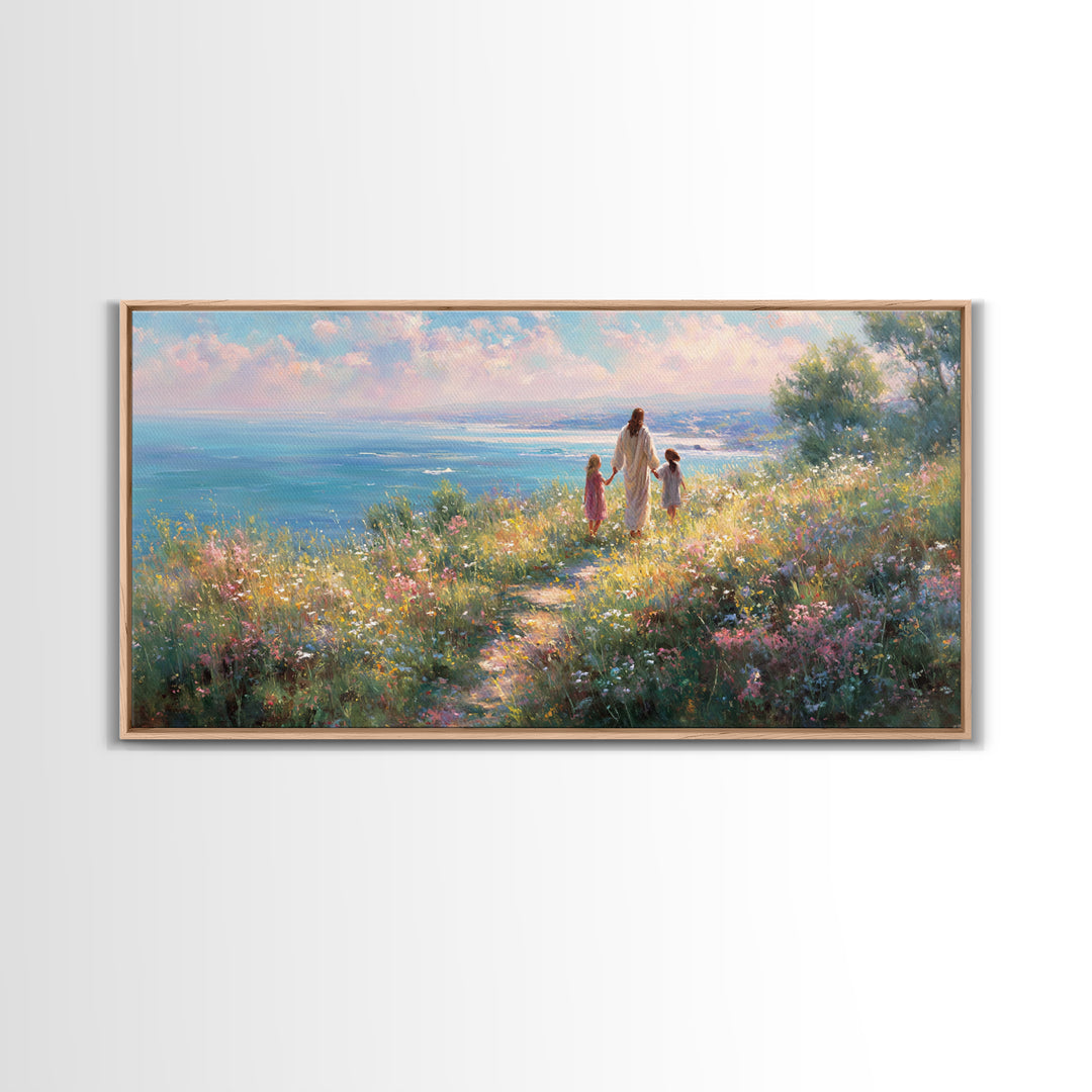 Shoreline Of Grace – Framed Canvas Print – Christian Decor – Christian Art Canvas – Christian Wall Art – Jesus Painting – Christian Art