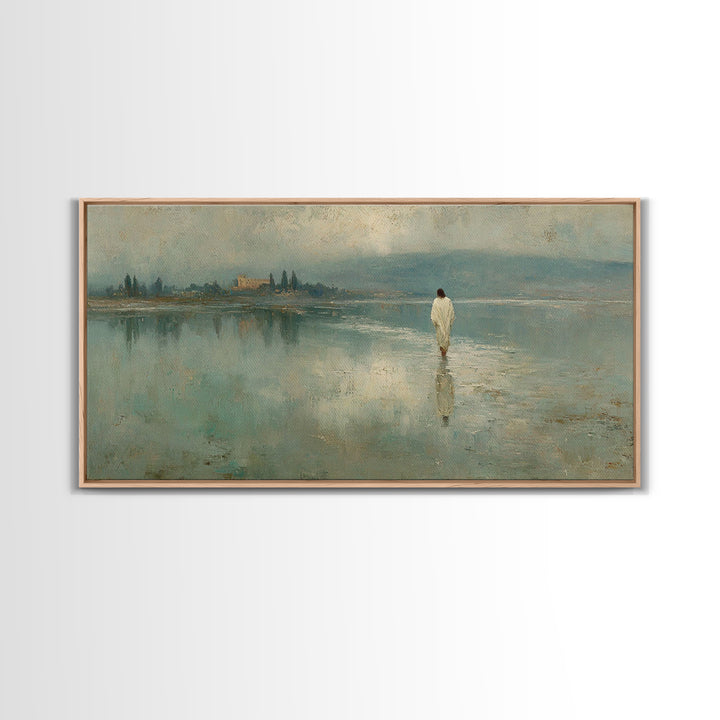 Silent Water Path, Framed Canvas Print, Christian Art Canvas, Jesus Painting, Christian Wall Art, Christian Gift Ideas, Christian Christmas