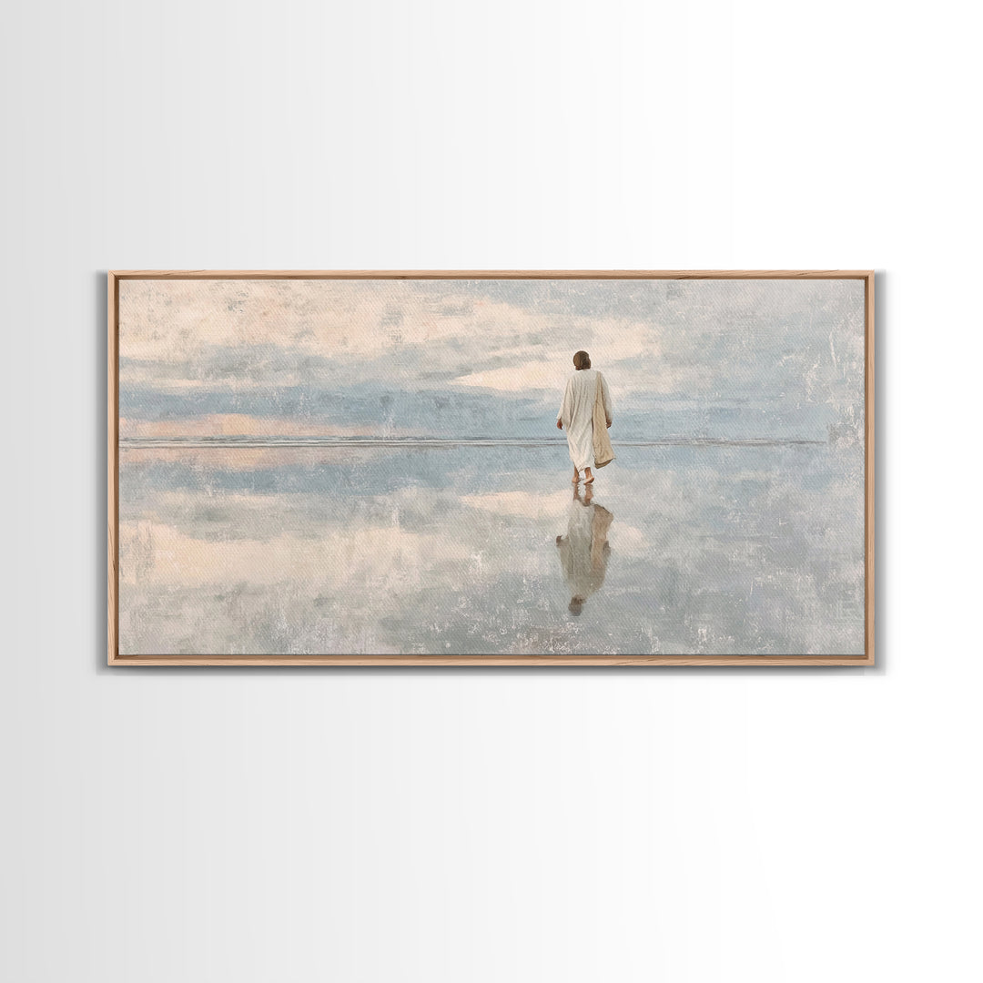 Heavenly Shore Walk – Framed Canvas Print – Christian Art Canvas – Jesus Painting – Christian Wall Art – Christian Christmas Art – Christia