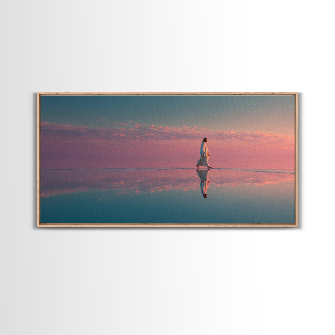Blush Sky Promise, Framed Canvas Print, Christian Art Canvas, Christian Wall Art, Jesus Painting, Christian Christmas Art, Christian Gift I