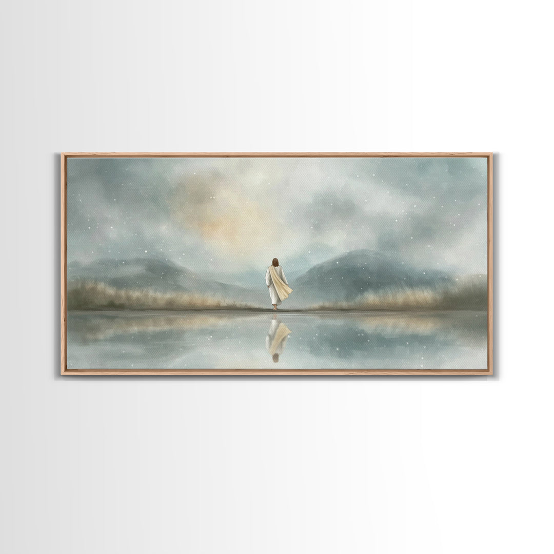 Snowlit Faith Path | Framed Canvas Print | Christian Wall Art | Christian Art Canvas | Jesus Painting | Christian Christmas Art | Christian