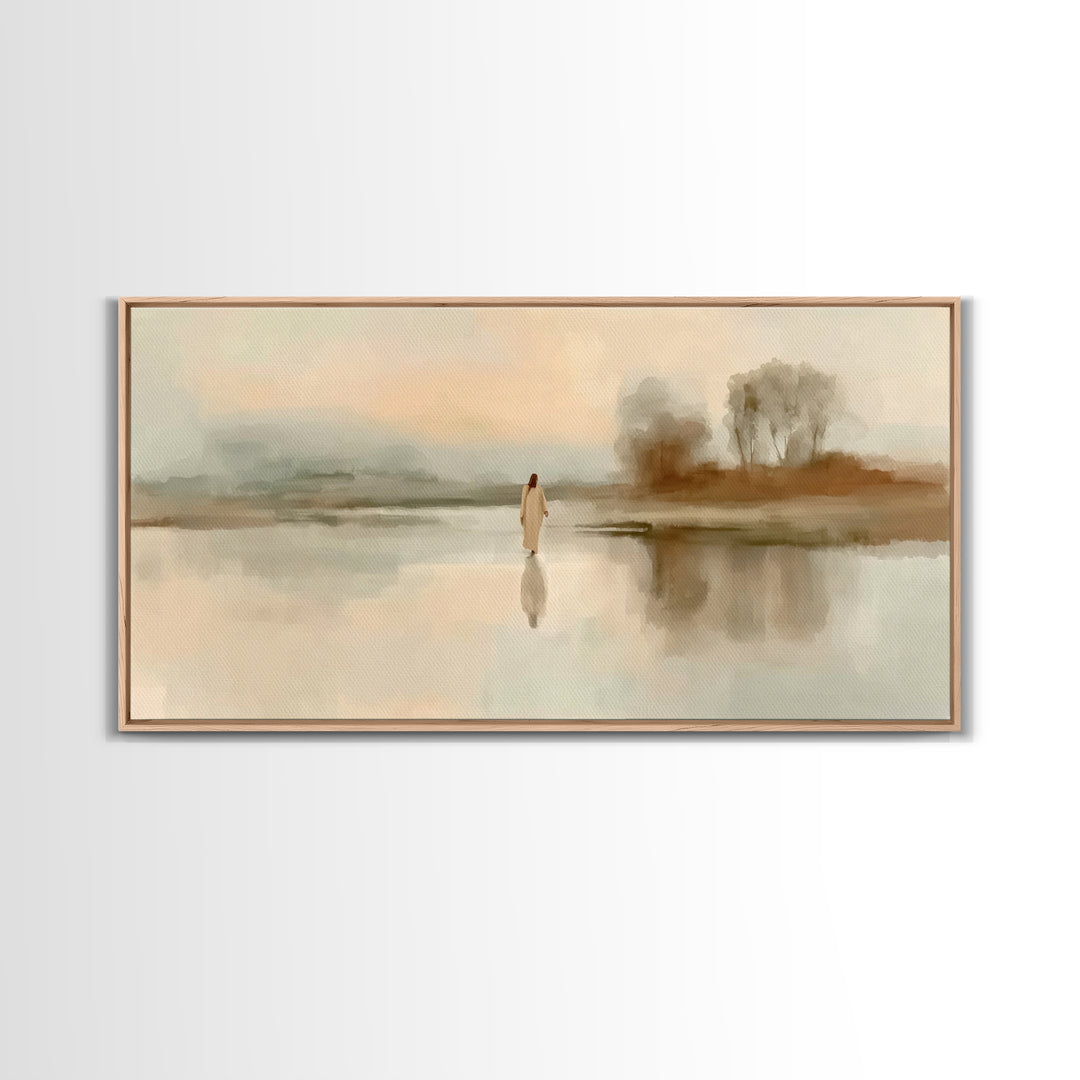 Quiet River Grace – Framed Canvas Print – Jesus Painting – Christian Art Canvas – Christian Wall Art – Christmas Art – Christian Christmas