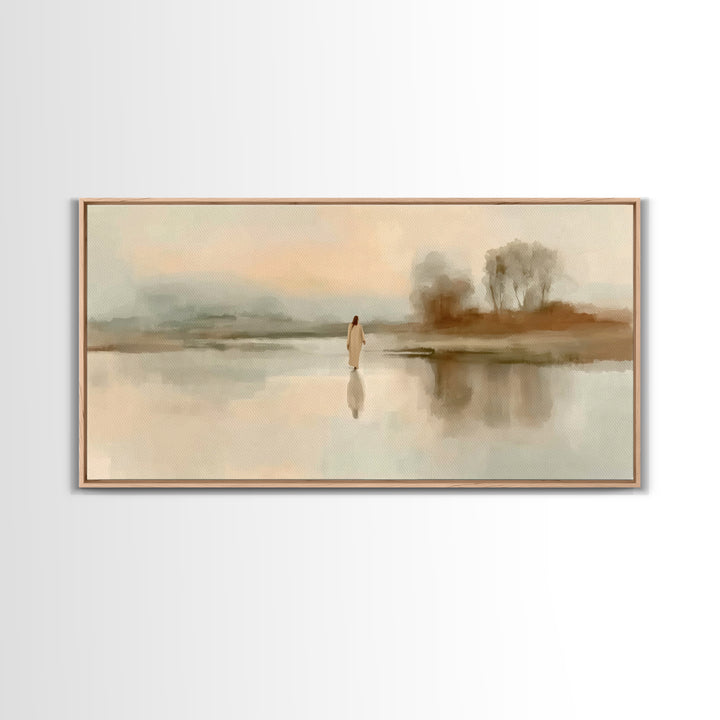 Quiet River Grace – Framed Canvas Print – Jesus Painting – Christian Art Canvas – Christian Wall Art – Christmas Art – Christian Christmas