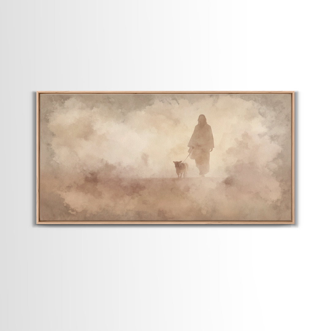 Shepherd And Lamb – Framed Canvas Print – Christmas Art – Jesus Painting – Christian Wall Art – Christian Art Canvas – Christian Christmas