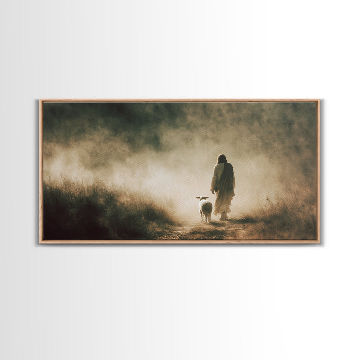 Gentle Meadow Grace – Framed Canvas Print – Jesus Painting – Christian Art Canvas – Christian Wall Art – Christian Christmas Art – Faith