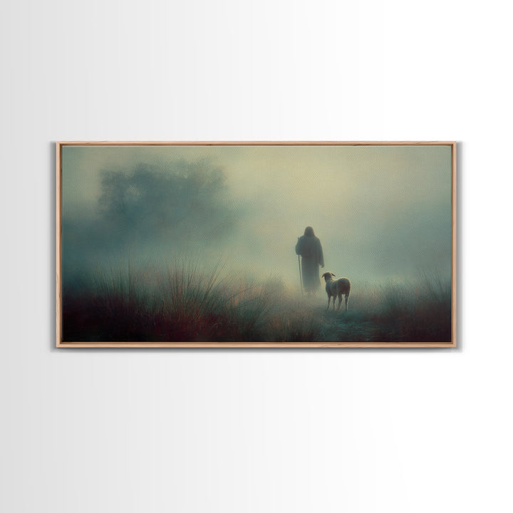 Autumn Shepherd Calm – Framed Canvas Print – Christian Wall Art – Christian Art Canvas – Christian Christmas Art – Jesus Painting – Faith