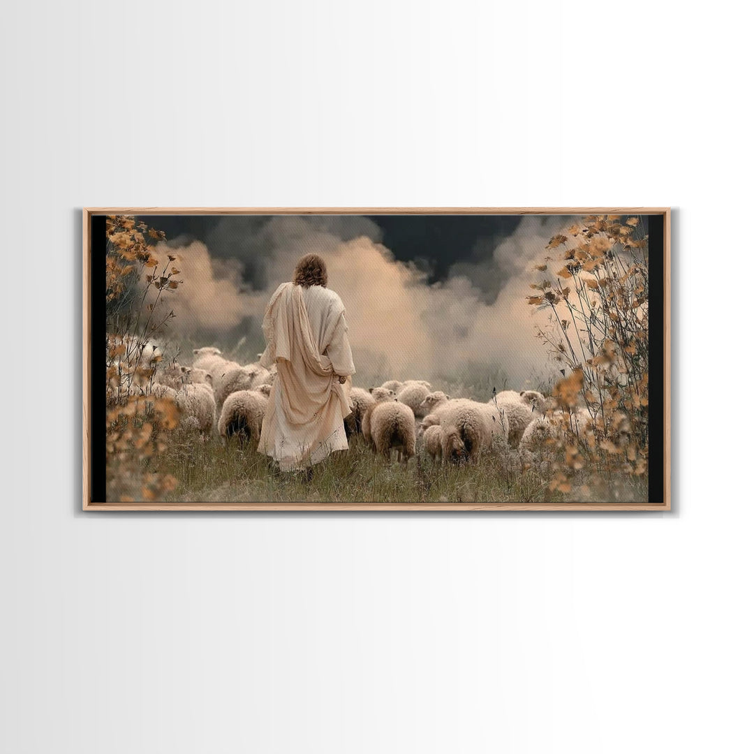 Autumn Shepherd Peace | Framed Canvas Print | Jesus Painting | Christian Art Canvas | Christian Wall Art | Christmas Art | Christian Gift I