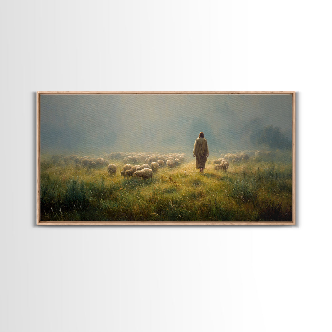 Morning Pasture Hope | Framed Canvas Print | Christian Wall Art | Christian Painting | Christian Art Canvas | Jesus Painting | Christian Ch