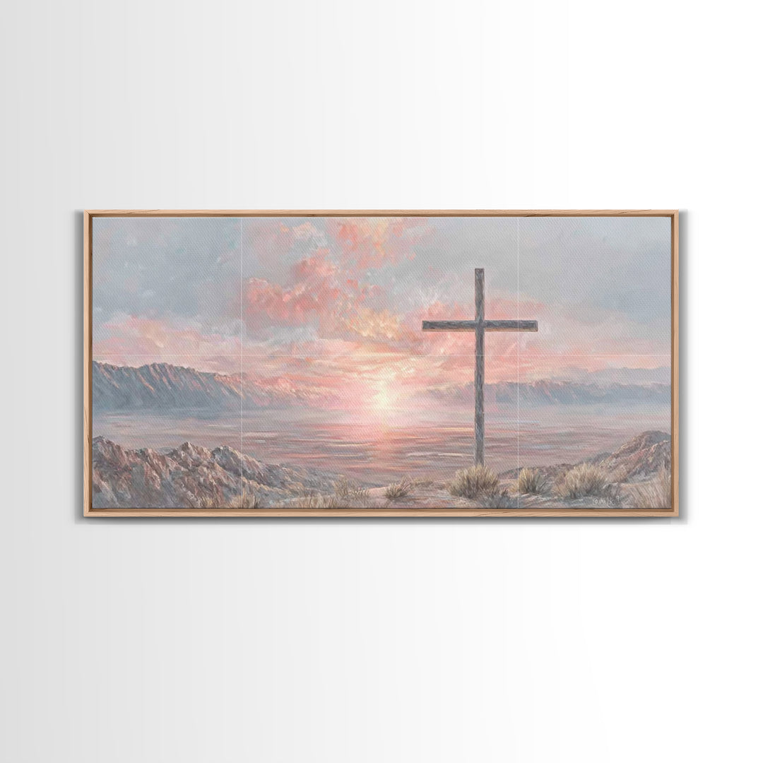 Sunrise At Calvary | Framed Canvas Print | Christian Wall Art | Christian Art Canvas | Christian Painting | Large Christian Art | Christian