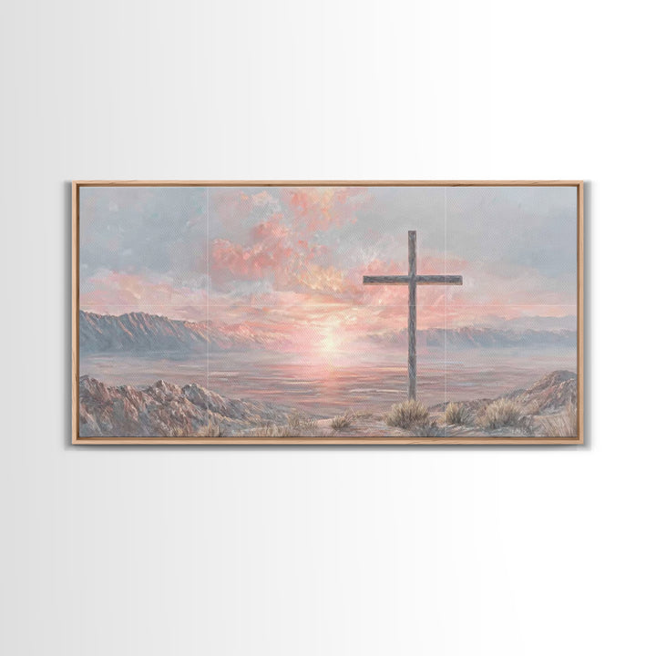 Sunrise At Calvary | Framed Canvas Print | Christian Wall Art | Christian Art Canvas | Christian Painting | Large Christian Art | Christian