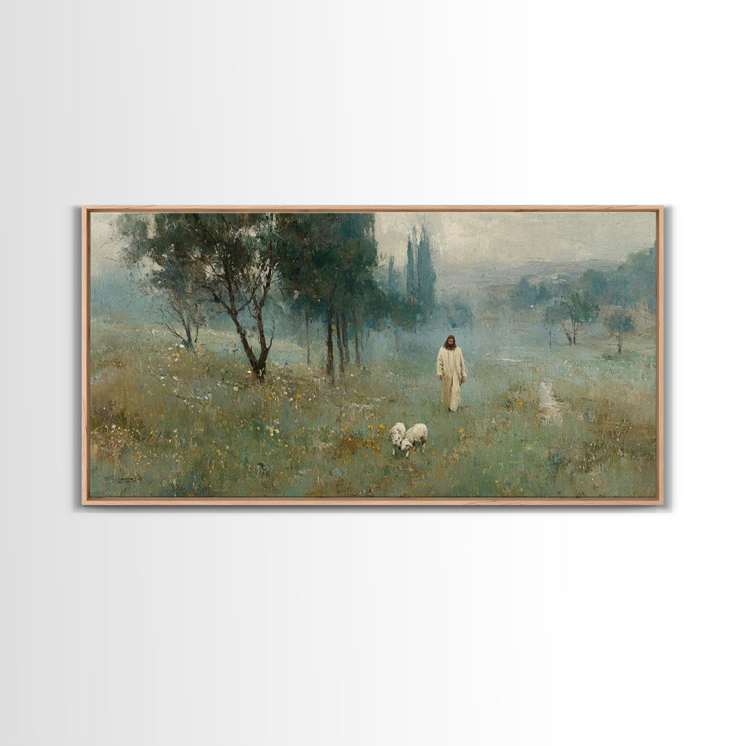 Pasture Of Peace | Framed Canvas Print | Jesus Painting | Christian Wall Art | Christian Art Canvas | Christian Christmas Art | Christian D
