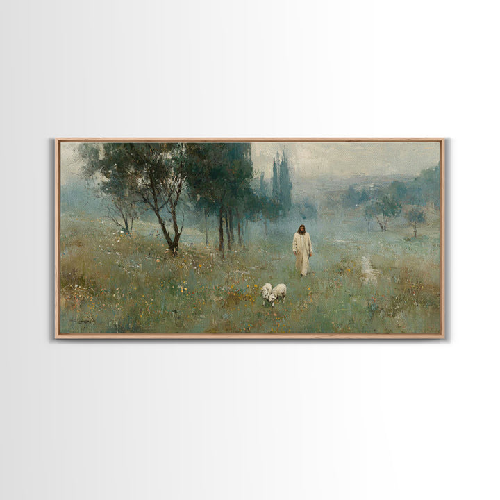 Pasture Of Peace | Framed Canvas Print | Jesus Painting | Christian Wall Art | Christian Art Canvas | Christian Christmas Art | Christian D