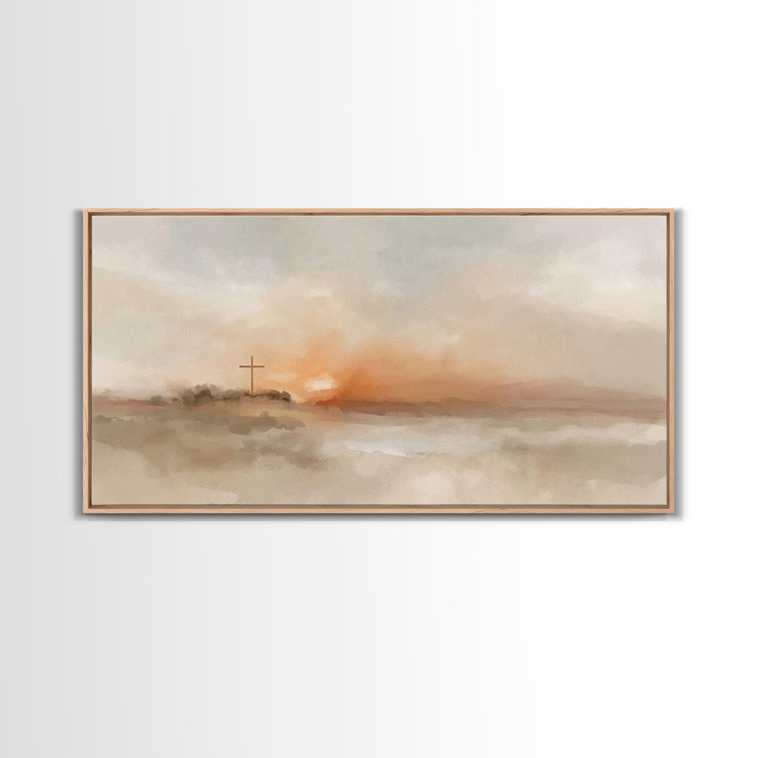Cross At Daybreak – Framed Canvas Print – Christian Art Canvas – Christian Wall Art – Modern Christian Art – Christian Gift – Christian Art