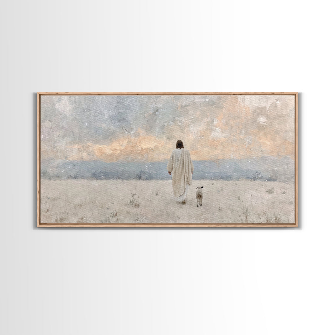 Quiet Shepherd Walk – Framed Canvas Print – Christian Art Canvas – Jesus Painting – Moody Christian Art – Christmas Wall Art – Christian De