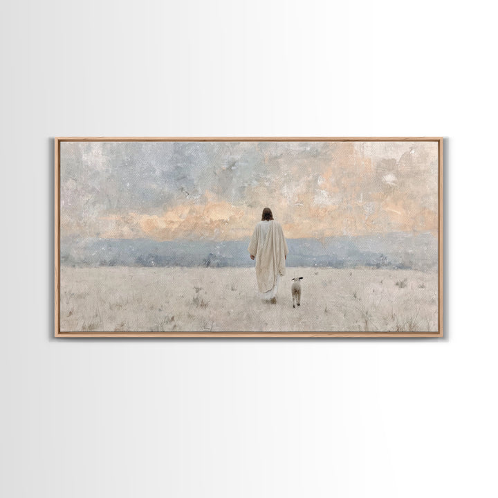 Quiet Shepherd Walk – Framed Canvas Print – Christian Art Canvas – Jesus Painting – Moody Christian Art – Christmas Wall Art – Christian De
