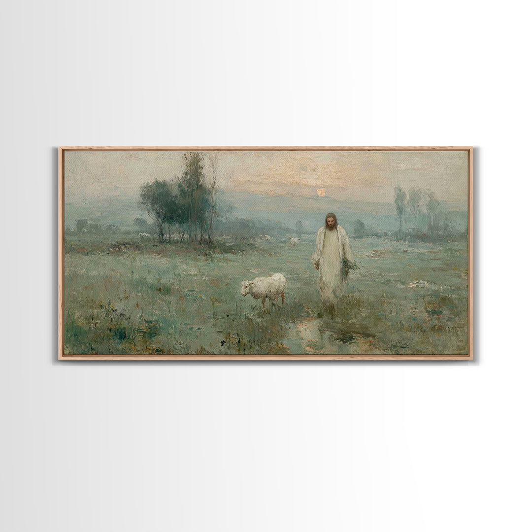 Pasture Of Peace – Framed Canvas Print – Christian Art – Vintage Jesus Painting – Christian Wall Art – Christian Art Canvas – Christian Chr