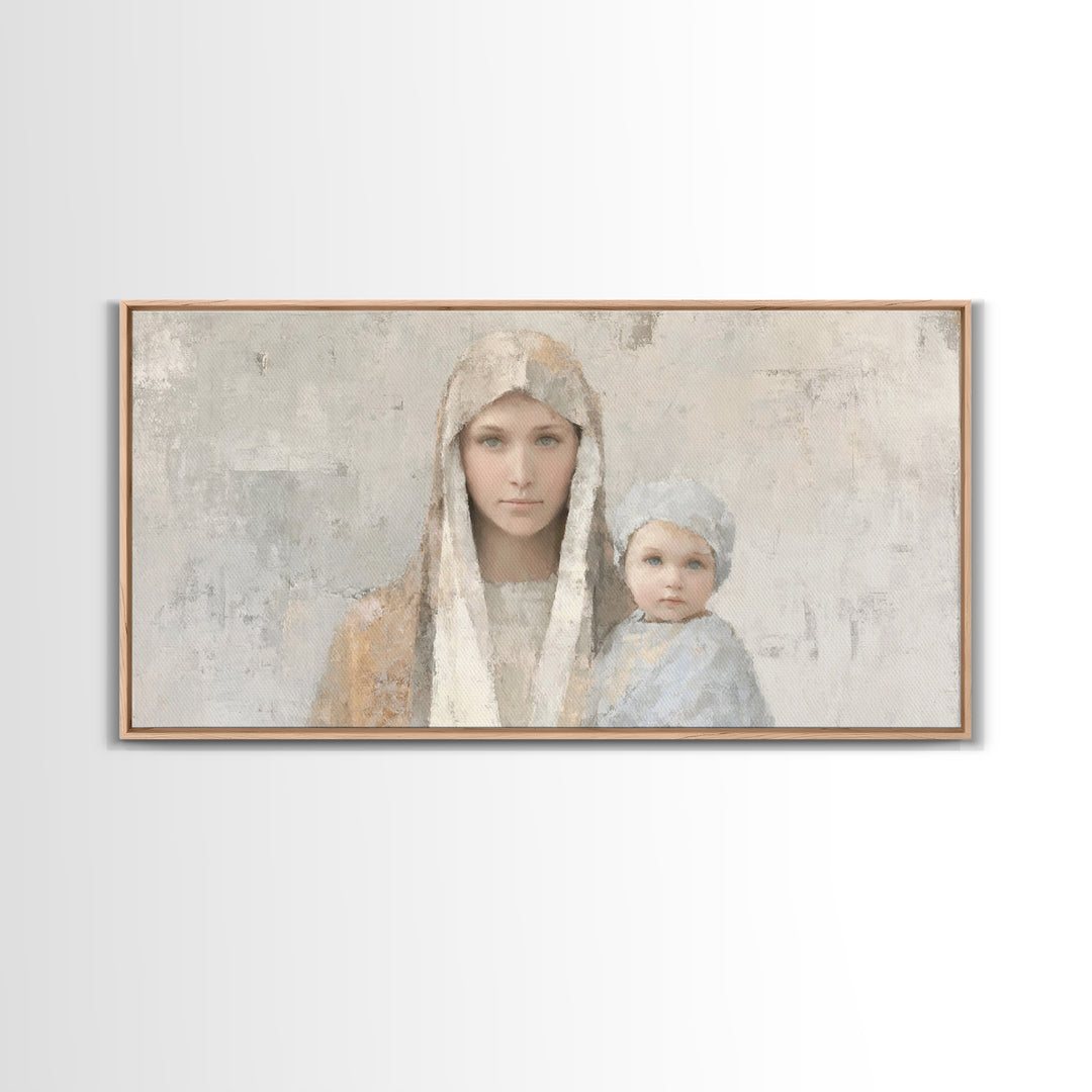 Mother’s Embrace, Framed Canvas Print, Christian Art Canvas, Mary and Jesus Painting, Christmas Wall Art, Christian Christmas Art, Modern C