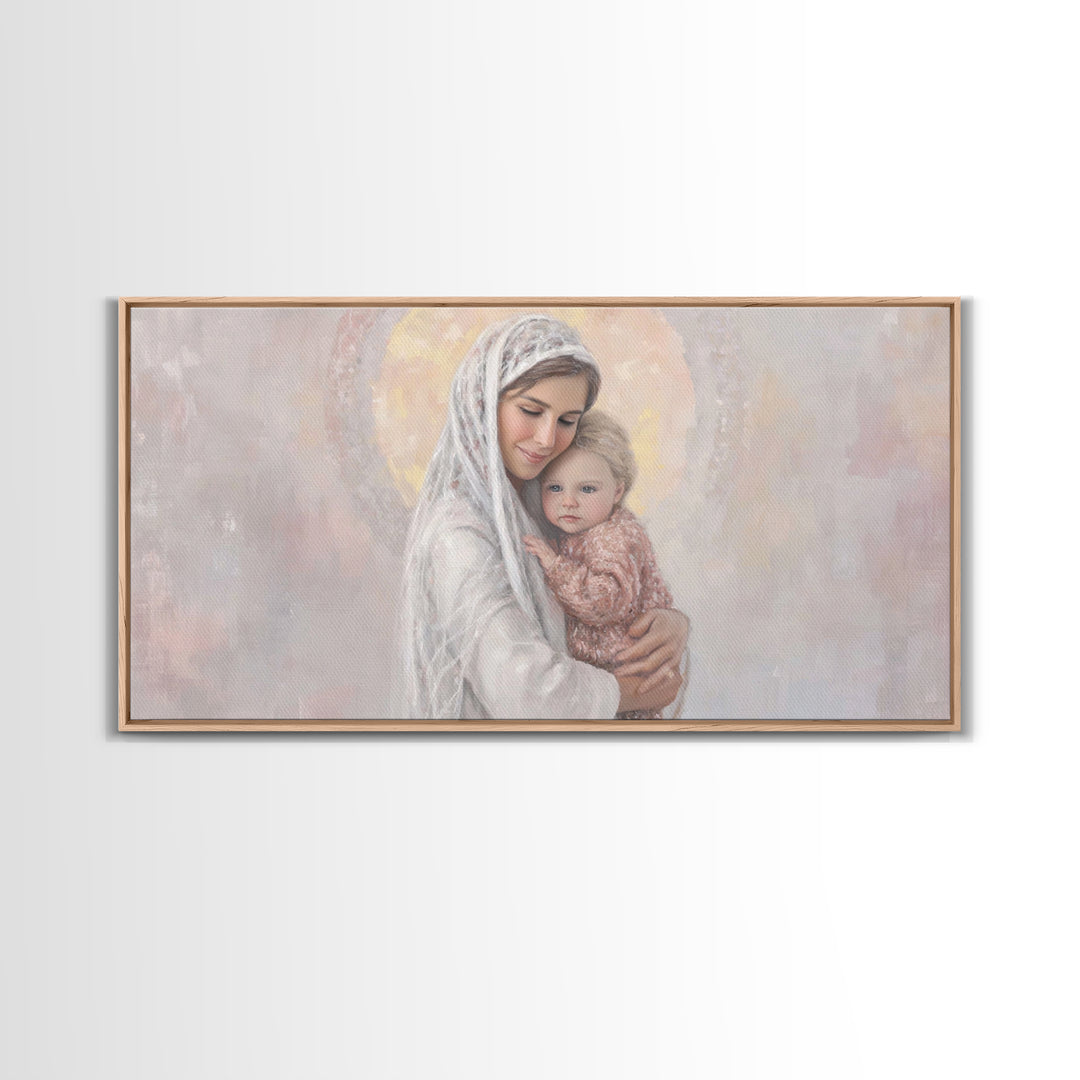 Radiant Motherhood | Framed Canvas Print | Christian Art Canvas | Christian Christmas Art | Mary And Jesus Painting | Christian Wall Art |