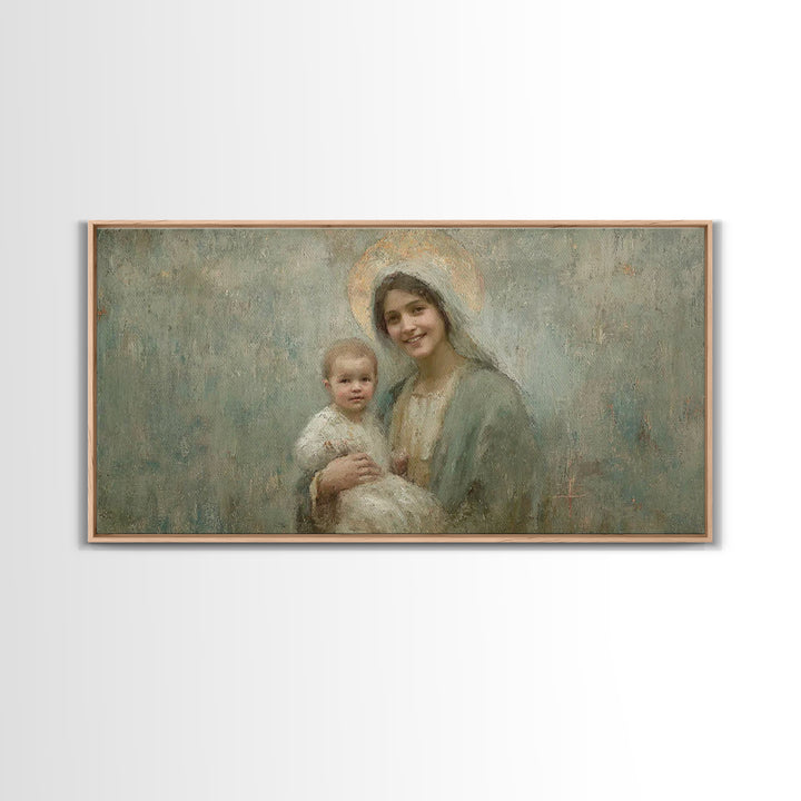 Joyful Promise, Framed Canvas Print, Christian Art Canvas, Christian Wall Art, Mary And Jesus Painting, Christmas Art, Christian Decor
