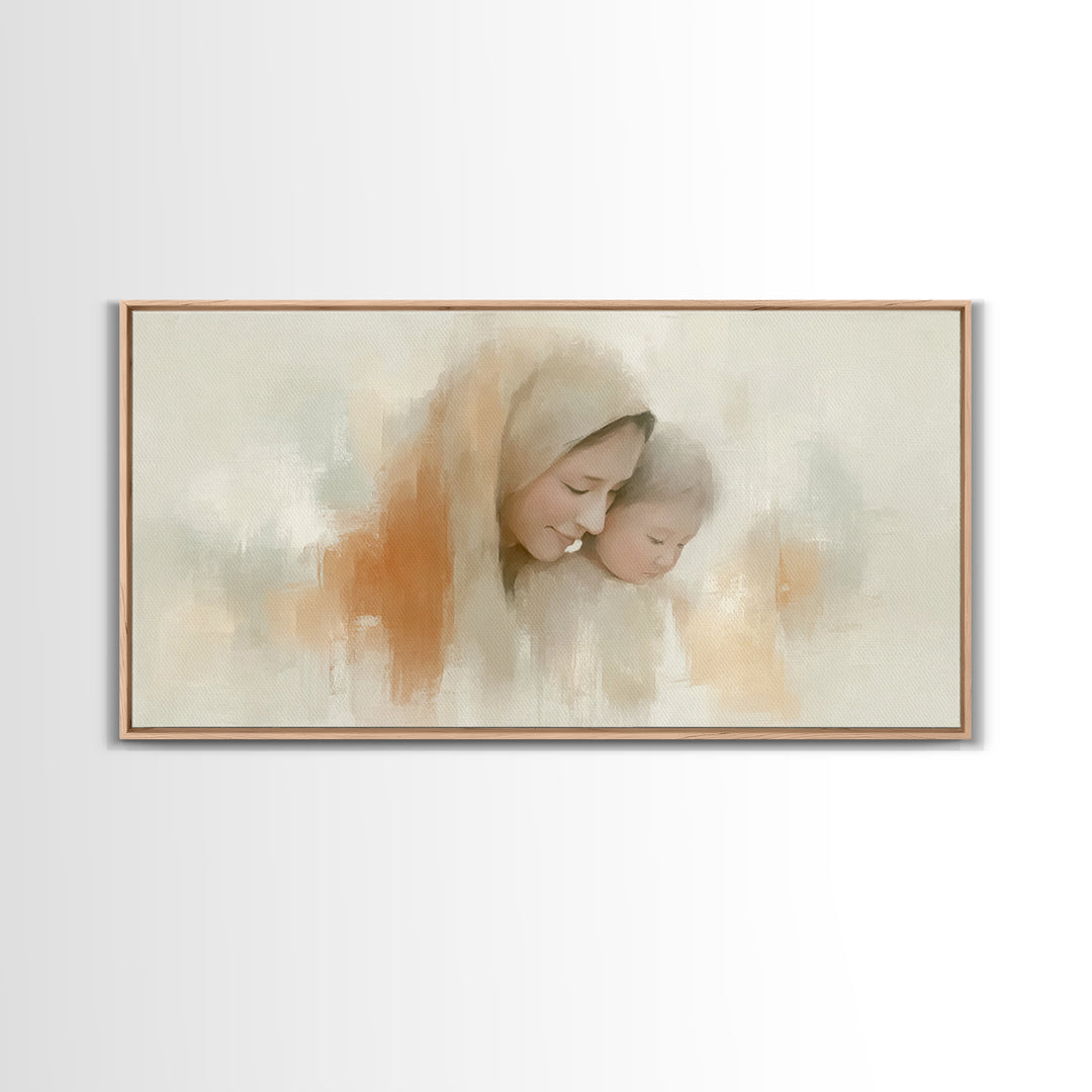 Gentle Dawn – Framed Canvas Print – Christian Art Canvas – Christian Wall Art – Mary And Jesus Painting – Christmas Art – Christian Christm