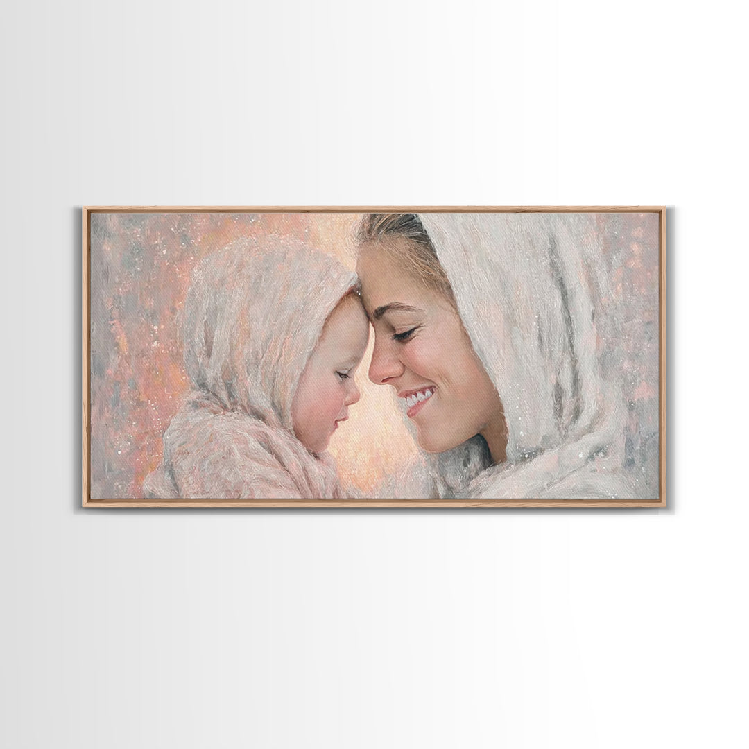 Tender Devotion | Framed Canvas Print | Christian Art Print | Mary And Jesus Painting | Christian Wall Art | Christmas Art | Christian Gift