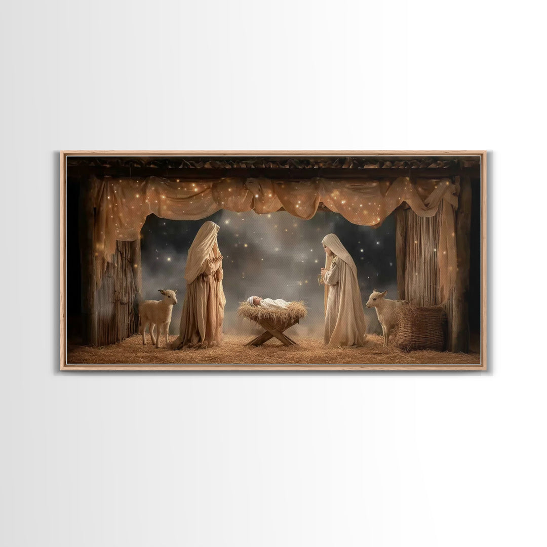 Starlit Nativity – Framed Canvas Print – Christian Wall Art – Christian Art Canvas – Christmas Art – Christian Christmas Art – Christian De