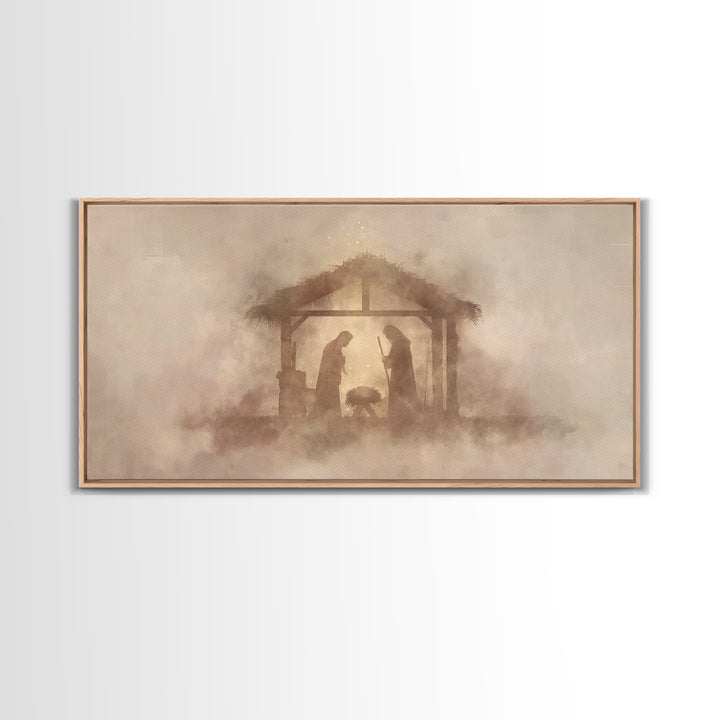 Holy Manger Light – Framed Canvas Print – Christian Art Canvas – Christian Christmas Art – Minimalist Christian Art – Jesus Painting